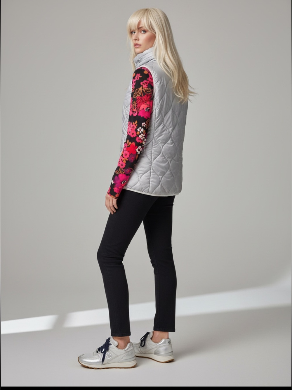 Bogner Silver Metallic Quilted Ski Puffer Vest